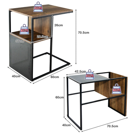 C Side Table for Sofa Couch and Bed with Wooden Shelf