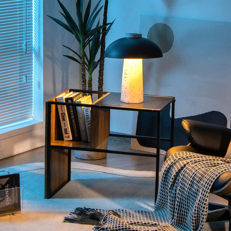 C Side Table for Sofa Couch and Bed with Wooden Shelf