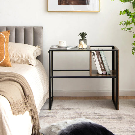 C Side Table for Sofa Couch and Bed with Wooden Shelf