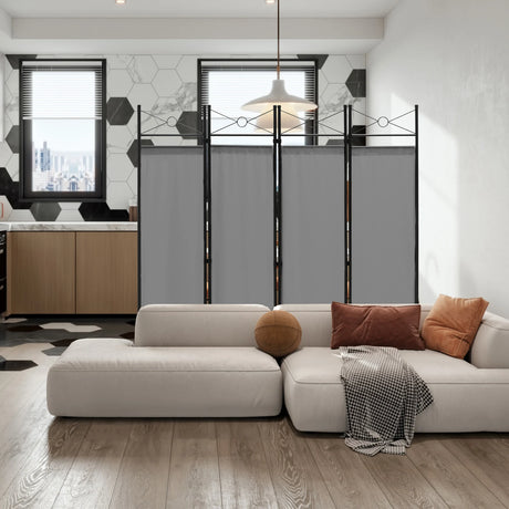 Folding Privacy Screen with Polyester Cloth for Bedroom Living Room-Grey