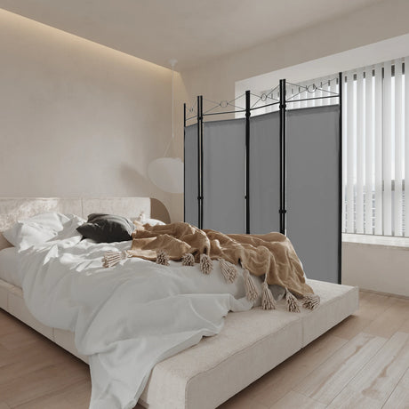 Folding Privacy Screen with Polyester Cloth for Bedroom Living Room-Grey