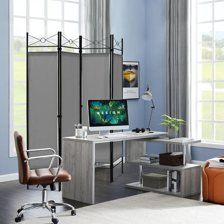 Folding Privacy Screen with Polyester Cloth for Bedroom Living Room-Grey