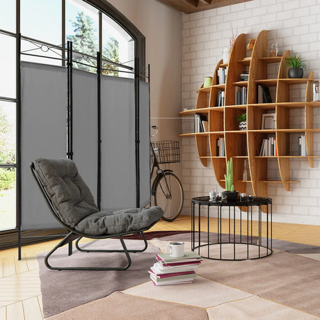 Folding Privacy Screen with Polyester Cloth for Bedroom Living Room-Grey
