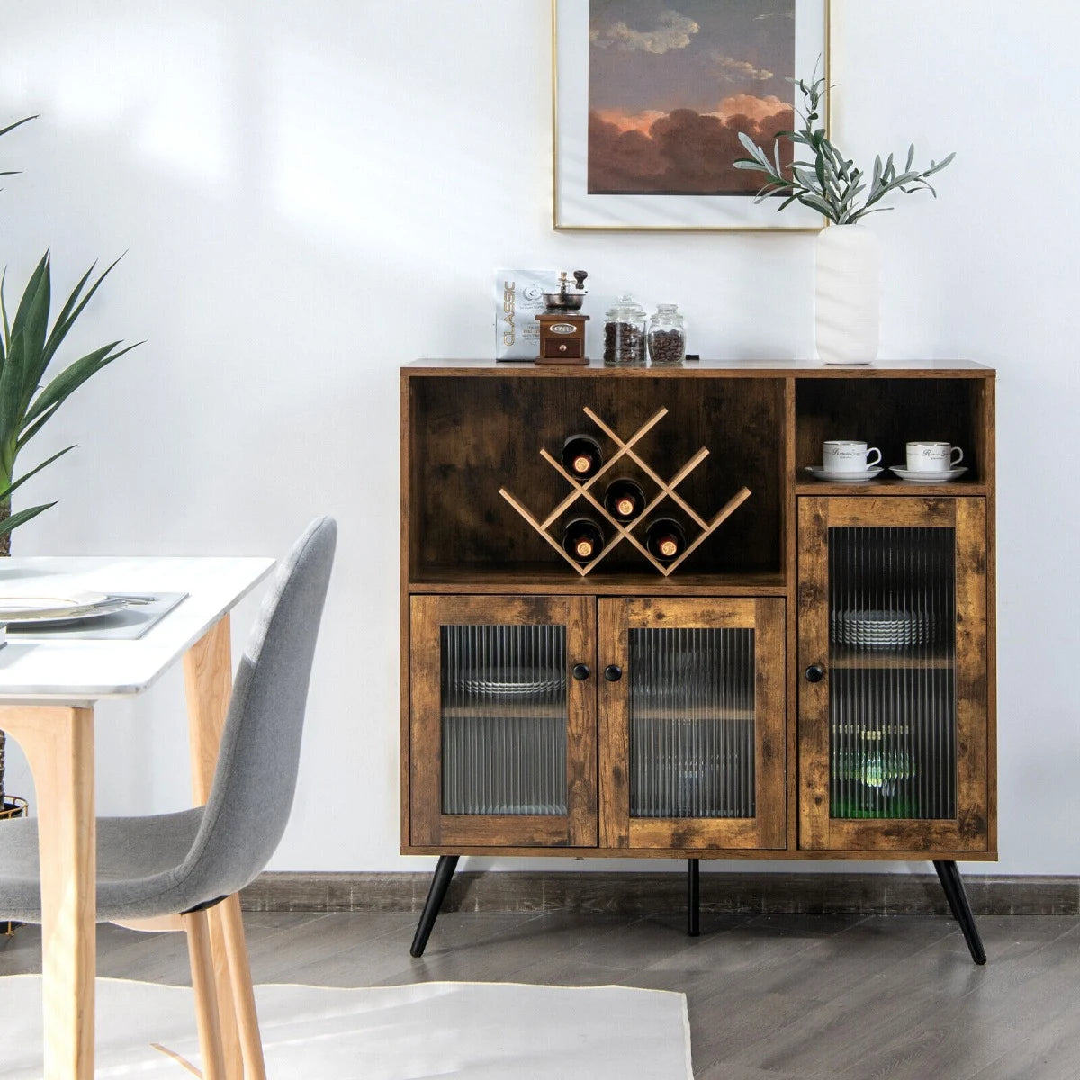 Vintage Sideboard with Adjustable Shelves for Dining / Living / Study Rustic Brown