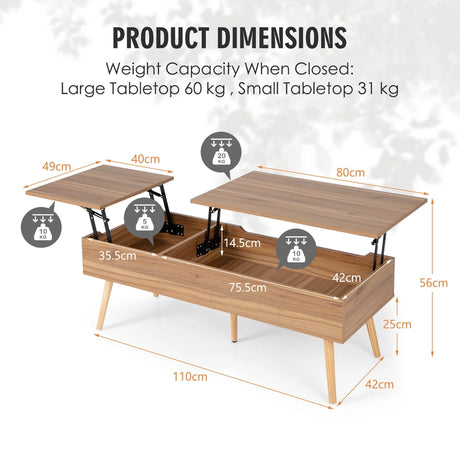 Accent Coffee Table with 2 Hidden Compartments for Living Room