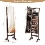 Standing Jewelry Cabinet with Makeup Mirror &amp; Lockable Door-Brown