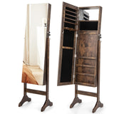 Standing Jewelry Cabinet with Makeup Mirror &amp; Lockable Door-Brown