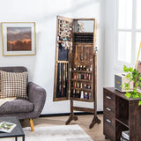 Standing Jewelry Cabinet with Makeup Mirror &amp; Lockable Door-Brown