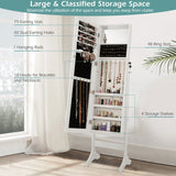 Standing Jewelry Cabinet with Makeup Mirror &amp; Lockable Door-White
