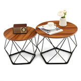 Circle Coffee Table with Pentagonal Steel Base for Living Room