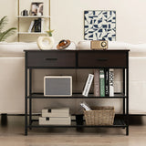100cm Console Table with 2 Drawers &amp; 2-Tier Shelves &amp; Anti-Toppling Design-Coffee