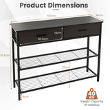 100cm Console Table with 2 Drawers &amp; 2-Tier Shelves &amp; Anti-Toppling Design-Coffee