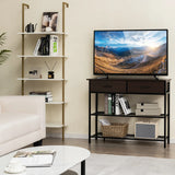 100cm Console Table with 2 Drawers &amp; 2-Tier Shelves &amp; Anti-Toppling Design-Coffee