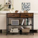 100cm Console Table with 2 Drawers &amp; 2-Tier Shelves &amp; Anti-Toppling Design-Brown