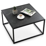 Modern Square Leisure Coffee Table  with Faux Marble Tabletop-Black