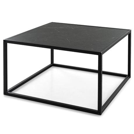 Modern Square Leisure Coffee Table  with Faux Marble Tabletop-Black