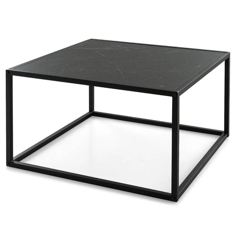 Modern Square Leisure Coffee Table  with Faux Marble Tabletop-Black
