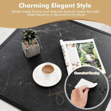 Modern Square Leisure Coffee Table  with Faux Marble Tabletop-Black