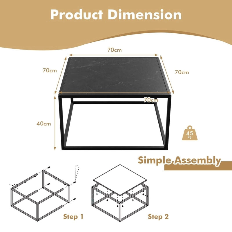 Modern Square Leisure Coffee Table  with Faux Marble Tabletop-Black
