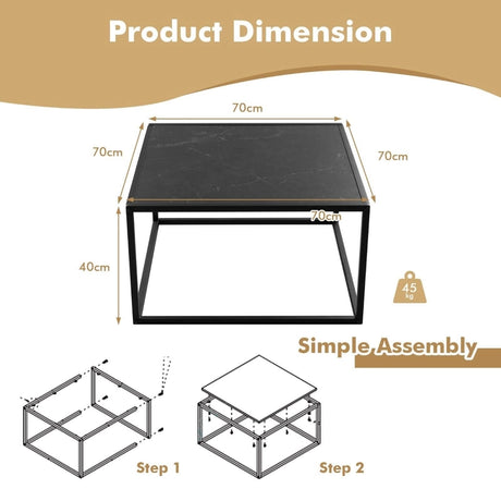 Modern Square Leisure Coffee Table  with Faux Marble Tabletop-Black