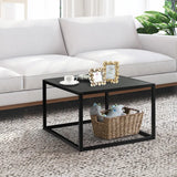 Modern Square Leisure Coffee Table  with Faux Marble Tabletop-Black