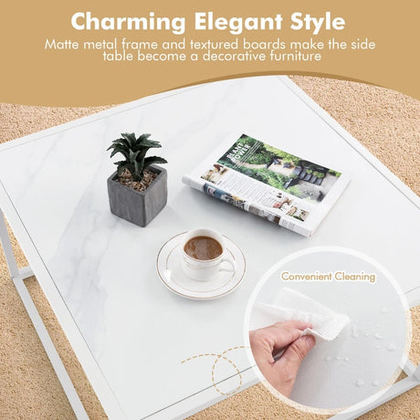 Coffee table marble look rectangular coffee table with metal frame 70 x 70 x 40 cm white