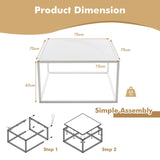 Coffee table marble look rectangular coffee table with metal frame 70 x 70 x 40 cm white