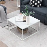 Coffee table marble look rectangular coffee table with metal frame 70 x 70 x 40 cm white