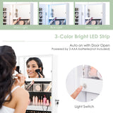 Lockable Mirror Jewelry Cabinet with 3-Colour LED Light-White
