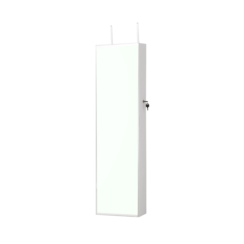 Lockable Mirror Jewelry Cabinet with 3-Colour LED Light-White