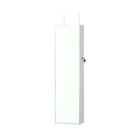 Lockable Mirror Jewelry Cabinet with 3-Colour LED Light-White