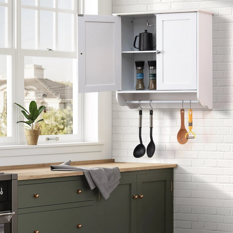 Wall Mounted Bathroom Storage Medicine Cabinet with Towel Bar-White