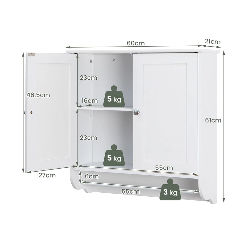 Wall Mounted Bathroom Storage Medicine Cabinet with Towel Bar-White