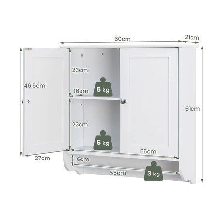 Wall Mounted Bathroom Storage Medicine Cabinet with Towel Bar-White