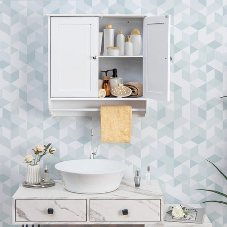 Wall Mounted Bathroom Storage Medicine Cabinet with Towel Bar-White