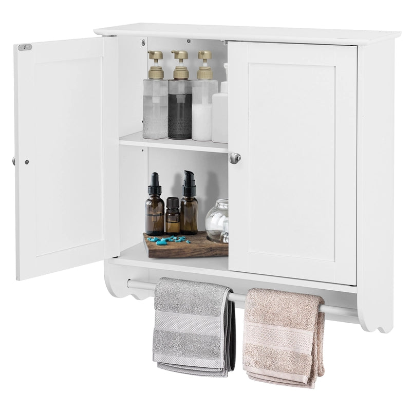 Wall Mounted Bathroom Storage Medicine Cabinet with Towel Bar-White