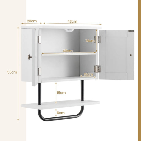 Bathroom Wall Cabinet with Double Doors &amp; Open Shelf &amp; Towel Rack-White