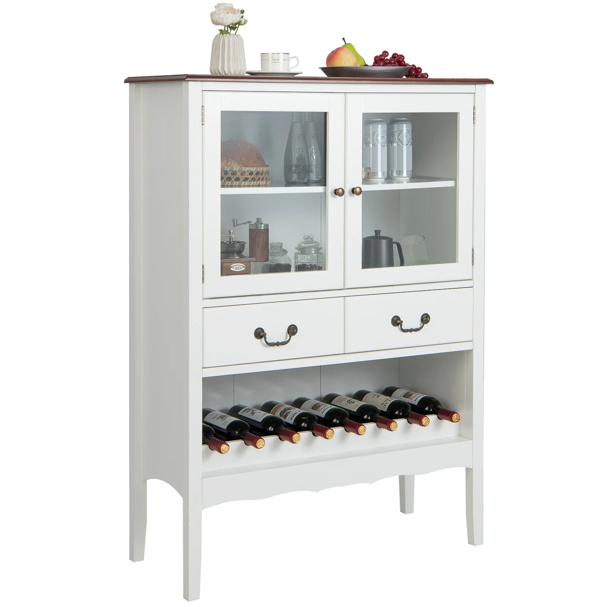Freestanding Storage Cabinet with 2 Tempered Glass Doors