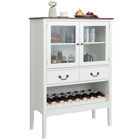 Freestanding Storage Cabinet with 2 Tempered Glass Doors