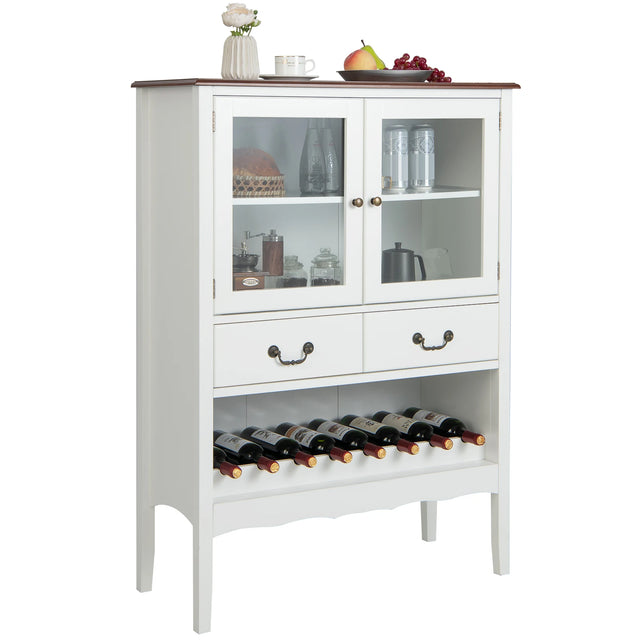 Freestanding Storage Cabinet with 2 Tempered Glass Doors