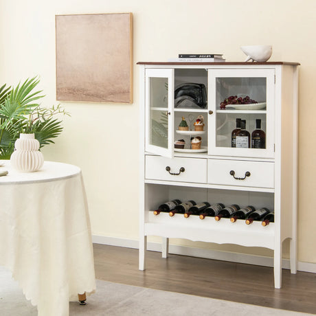 Freestanding Storage Cabinet with 2 Tempered Glass Doors
