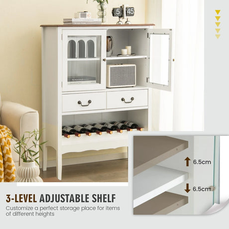 Freestanding Storage Cabinet with 2 Tempered Glass Doors