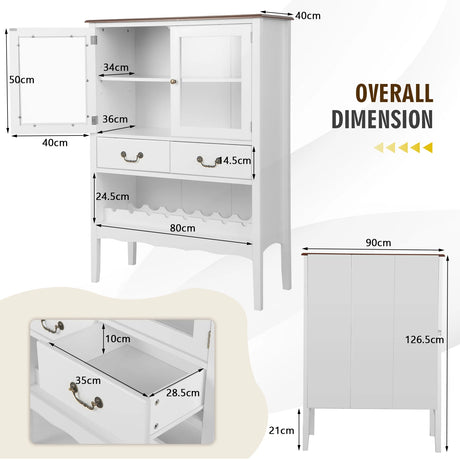 Freestanding Storage Cabinet with 2 Tempered Glass Doors