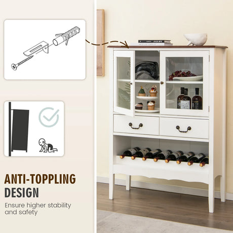 Freestanding Storage Cabinet with 2 Tempered Glass Doors