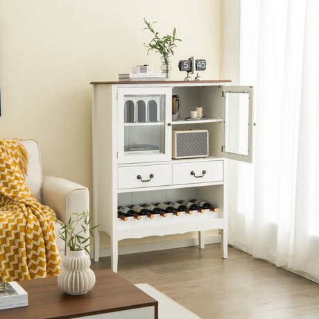 Freestanding Storage Cabinet with 2 Tempered Glass Doors