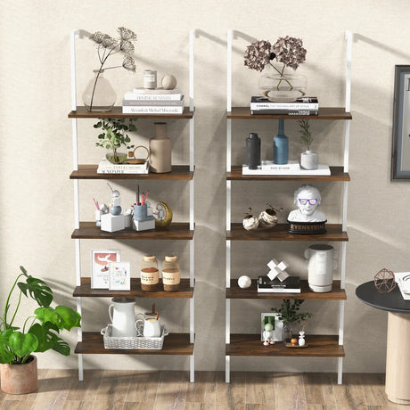 5-Tier Ladder Shelf with Steel Frame for Living Room Bedroom Office-Natural