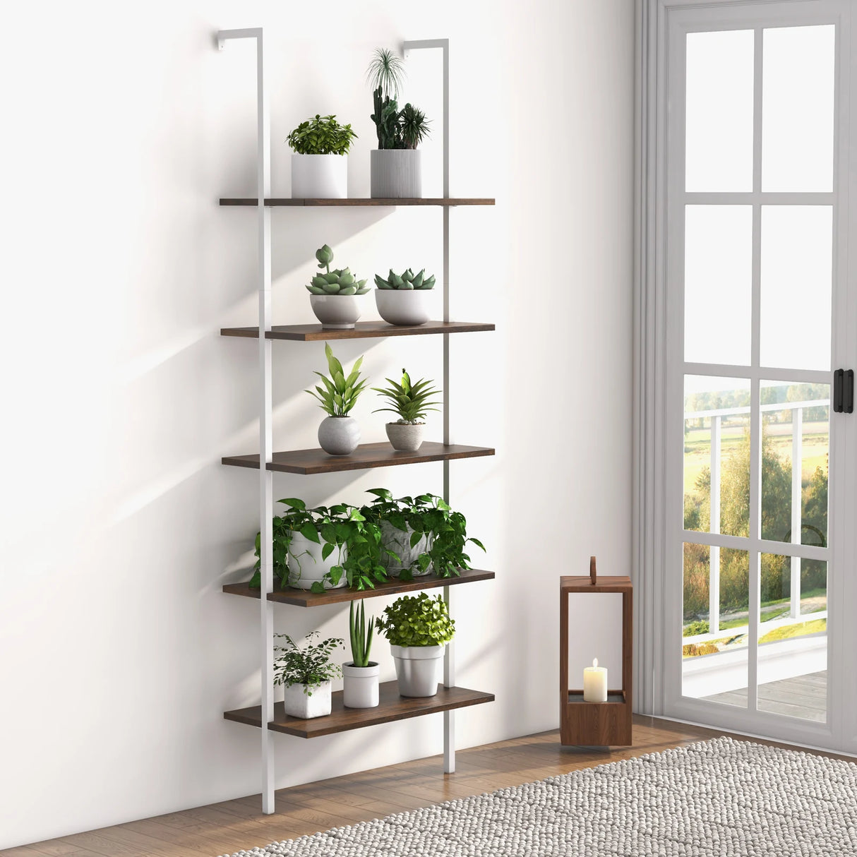 5-Tier Ladder Shelf with Steel Frame for Living Room Bedroom Office-Natural