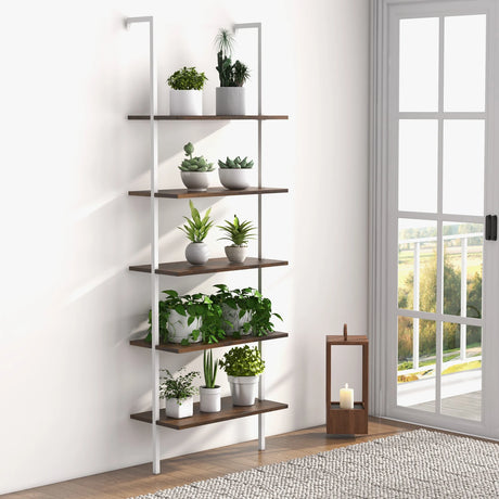 5-Tier Ladder Shelf with Steel Frame for Living Room Bedroom Office-Natural