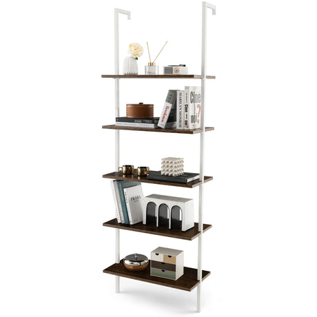 5-Tier Ladder Shelf with Steel Frame for Living Room Bedroom Office-Natural