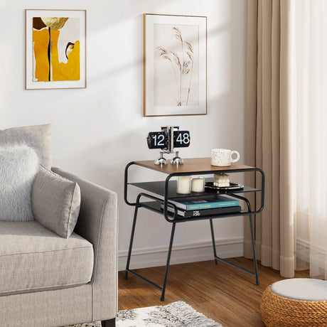 3-tier Compact Side End Table with Storage Shelf-Coffee